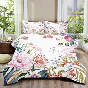 Colorful Botanical Flower Comforter Set Queen Size